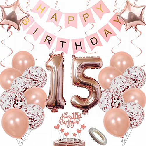 Yunchu Online Luftballon 15. Geburtstag Mädchen Dekoration Rosegold Party Deko Tortendeko Geschenk Ballon von Yunchu Online