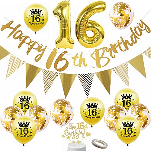 Yunchu Online Gold 16. Geburtstag Luftballon Dekoration Set: 11 Stück, Metallic Finish, Konfetti, Ideal für Teenager und Young Adults, Unisex, Kinder, Jahrestag, BALLOON, 18 cm x 22 cm x 1 cm von Yunchu Online