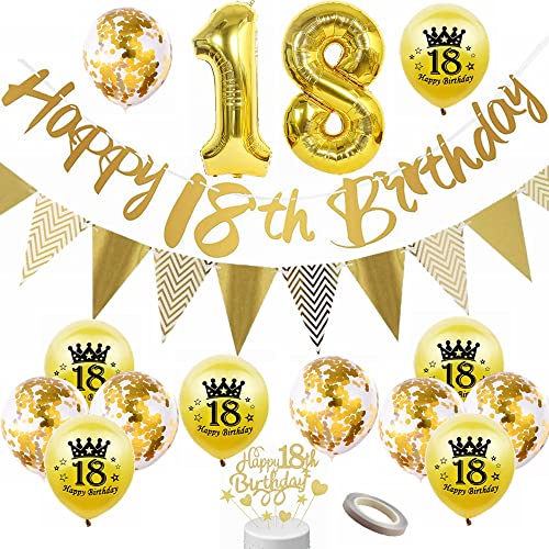 Yunchu Online Luftballon 18. Geburtstag Dekoration Junge Mädchen Gold Party Deko Tortendeko Geburtstag Banner Wimpelkette 18 Geburtstag Junge Deko Geschenk 18 jahre Geburtstag Deko Ballon von Yunchu Online