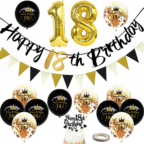 Yunchu Online Luftballon 18. Geburtstag Dekoration Junge Mädchen Schwarz Gold Party Deko Tortendeko Geburtstag Banner Wimpelkette 18 Geburtstag Junge Deko Geschenk 18 jahre Geburtstag Deko Ballon von Yunchu Online