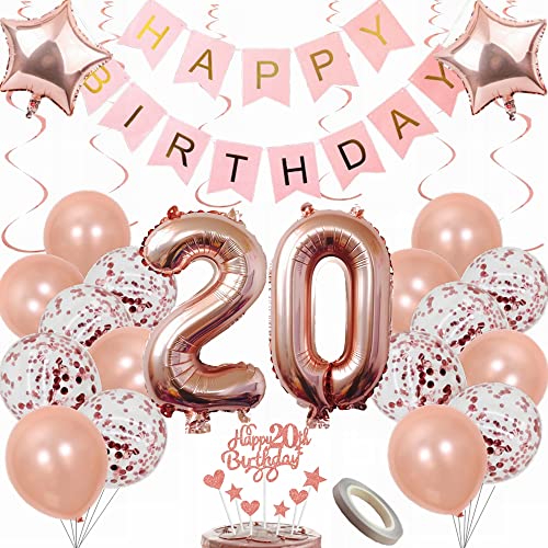 Yunchu Online Luftballon 20. Geburtstag Dekoration Rosegold Party Deko Mädchen Tortendeko Geschenk Ballon von Yunchu Online