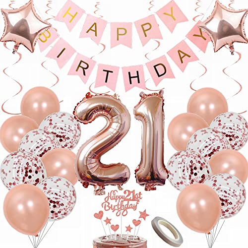 Yunchu Online Luftballon 21. Geburtstag Frauen Dekoration Rosegold Party Deko Tortendeko Geschenk Ballon von Yunchu Online