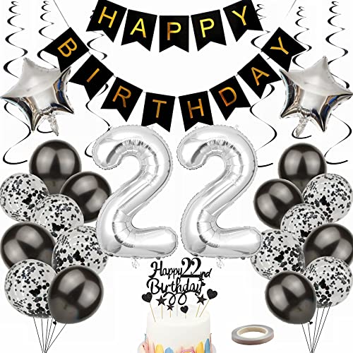 Yunchu Online Luftballon 22. Geburtstag Dekoration 22 Jahr Männer Frauen Black and Silber Party Deko 22. Geburtstag Männer Party Deko 22 Geburtstag Männer Deko Geschenk 22 jahre Geburtstag deko Ballon von Yunchu Online