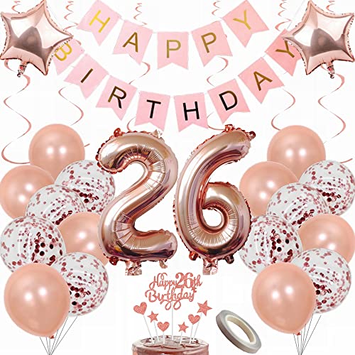 Yunchu Online Luftballon 26. Geburtstag Frauen Dekoration Rosegold Party Deko Tortendeko Geschenk Ballon von Yunchu Online