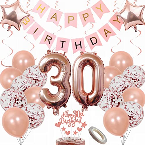 Yunchu Online Luftballon 30. Geburtstag Frauen Dekoration Rosegold Party Deko Tortendeko Geschenk Ballon von Yunchu Online