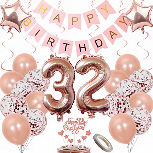 Yunchu Online Luftballon 32. Geburtstag Frauen Dekoration Rosegold Geburtstag Party Deko 32. Geburtstag Frauen Tortendeko 32 Geburtstag Frauen Deko Geschenk 32. Geburtstag Dekoration Ballon von Yunchu Online