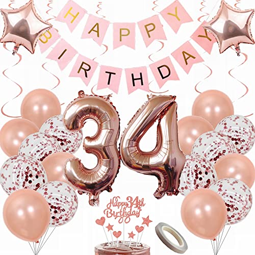 Yunchu Online Luftballon 34. Geburtstag Frauen Dekoration Rosegold Party Deko Tortendeko Geschenk Ballon von Yunchu Online