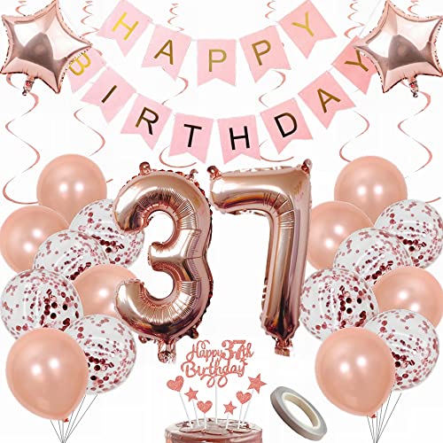 Yunchu Online Luftballon 37. Geburtstag Frauen Dekoration Rosegold Party Deko Tortendeko Geschenk Ballon von Yunchu Online