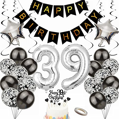 Yunchu Online Luftballon 39. Geburtstag Dekoration 39 Jahr Männer Frauen Black and Silber Party Deko 39. Geburtstag Männer Party Deko 39 Geburtstag Männer Deko Geschenk 39 jahre Geburtstag deko Ballon von Yunchu Online