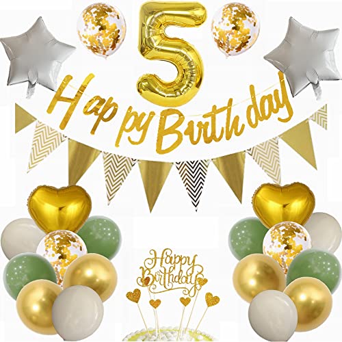 Yunchu Online Luftballon 5. Geburtstag Dekoration 5 Jahr Junge Mädchen Grün and Gold Party Deko 5. Geburtstag Junge Mädchen Party Deko 5 Geburtstag Mädchen Deko Geschenk 5 jahre Geburtstag deko Ballon von Yunchu Online