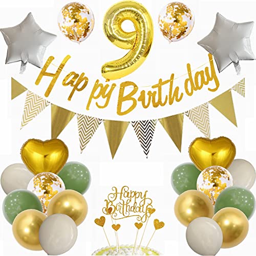 Yunchu Online Luftballon 9. Geburtstag Dekoration 9 Jahr Junge Mädchen Grün and Gold Party Deko 9. Geburtstag Junge Mädchen Party Deko 9 Geburtstag Mädchen Deko Geschenk 9 jahre Geburtstag deko Ballon von Yunchu Online