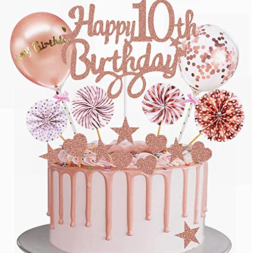 Yunchu Online Tortendeko 10. Geburtstag Mädchen Happy 10th Birthday Cake Topper Roségold Kuchen Topper 10 jahre Mädchen Kuchendeko 10. Geburtstag Tortendeko für 10. Geburtstag Cupcake Toppers von Yunchu Online