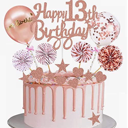 Yunchu Online Tortendeko 13. Geburtstag Mädchen Happy 13th Birthday Cake Topper Roségold Kuchen Topper 13 jahre Mädchen Kuchendeko 13. Geburtstag Tortendeko für 13. Geburtstag Cupcake Toppers von Yunchu Online