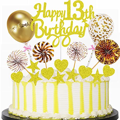 Yunchu Online Tortendeko 13. Geburtstag Mädchen Jungen Happy 13th Birthday Cake Topper Gold Kuchen Topper 13 jahre Junge Mädchen Kuchendeko 13. Geburtstag Tortendeko für 13. Geburtstag Cupcake Toppers von Yunchu Online