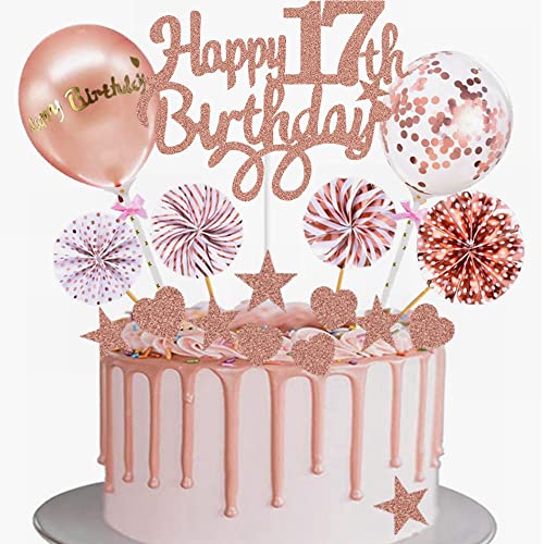 Yunchu Online Tortendeko 17. Geburtstag Mädchen Happy 17th Birthday Cake Topper Roségold Kuchen Topper 17 jahre Mädchen Kuchendeko 17. Geburtstag Tortendeko für 17. Geburtstag Cupcake Toppers von Yunchu Online