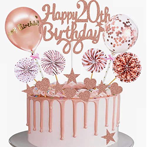 Yunchu Online Tortendeko 20. Geburtstag Mädchen Happy 20th Birthday Cake Topper Roségold Kuchen Topper 20 jahre Mädchen Kuchendeko 20. Geburtstag Tortendeko für 20. Geburtstag Cupcake Toppers von Yunchu Online