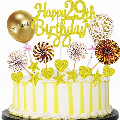 Yunchu Online Tortendeko 29. Geburtstag Mann Frau Happy 29th Birthday Cake Topper Gold Kuchen Topper 29 jahre Mann Frau Kuchendeko 29. Geburtstag Tortendeko für 29. Geburtstag Cupcake Toppers von Yunchu Online