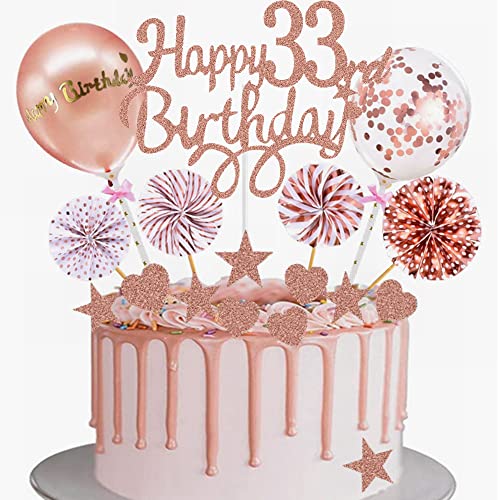 Yunchu Online Tortendeko 33. Geburtstag Frau Happy 33th Birthday Cake Topper Roségold Kuchen Topper 33 jahre Frau Kuchendeko 33. Geburtstag Tortendeko für 33. Geburtstag Cupcake Toppers von Yunchu Online