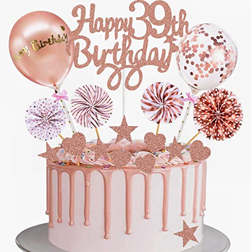 Yunchu Online Tortendeko 39. Geburtstag Frau Happy 39th Birthday Cake Topper Roségold Kuchen Topper 39 jahre Frau Kuchendeko 39. Geburtstag Tortendeko für 39. Geburtstag Cupcake Toppers von Yunchu Online
