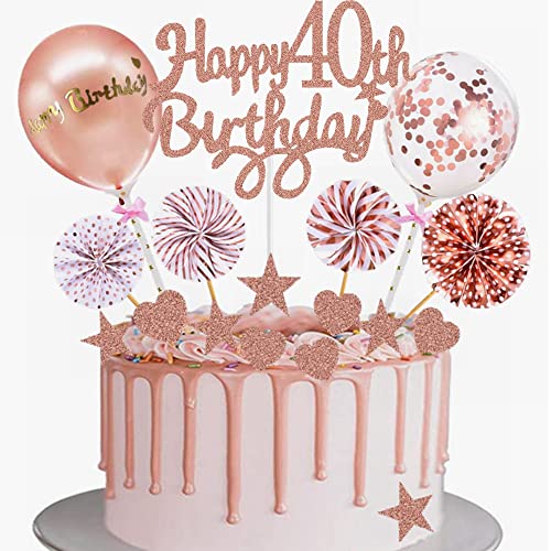Yunchu Online Tortendeko 40. Geburtstag Frau Happy 40th Birthday Cake Topper Roségold Kuchen Topper 40 jahre Frau Kuchendeko 40. Geburtstag Tortendeko für 40. Geburtstag Cupcake Toppers von Yunchu Online