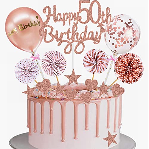 Yunchu Online Tortendeko 50. Geburtstag Frau Happy 50th Birthday Cake Topper Roségold Kuchen Topper 50 jahre Frau Kuchendeko 50. Geburtstag Tortendeko für 50. Geburtstag Cupcake Toppers von Yunchu Online