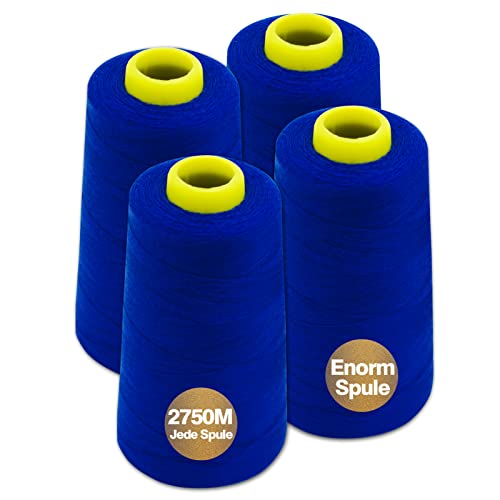 NäHgarn Overlockgarn 100% Polyester Blau NäHgarn Set FüR NäHgarn Faden Garn NäHmaschine 4 NäHgarn Zwirn ReißFest NäHmaschinengarn Thread NäHfaden Overlock Garn 40/2 Je 2745 M, Insgesamt 11000m von Yungensse