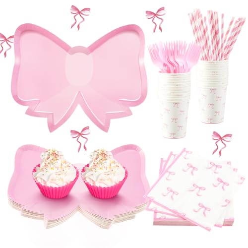Yungyan 120 Stück Schleifenteller, Becher, Servietten und Geschirr-Sets für Geburtstagsdekorationen, Servietten, Becher, 24 Gäste für Junggesellinnenabschied, Brautparty, Verlobung, Party, Babyparty Yungyan 120 Stück Schleifenteller, Becher, Servietten und Geschirr-Sets für Geburtstagsdekorationen, Servietten, Becher, 24 Gäste für Junggesellinnenabschied, Brautparty, Verlobung, Party, Babyparty von Yungyan
