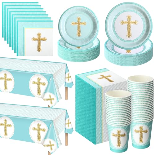 Yungyan Set mit 24 Tauftellern Servietten und 2 Tischdecken Blau Taufe Party Supplies Dekorationen für Mädchen Erstkommunion Religiöse Taufe Konfirmation Babyparty Geeignet für Gäste Yungyan Set mit 24 Tauftellern Servietten und 2 Tischdecken Blau Taufe Party Supplies Dekorationen für Mädchen Erstkommunion Religiöse Taufe Konfirmation Babyparty Geeignet für Gäste von Yungyan