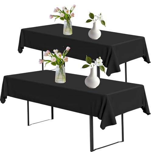 2 Stück Biertisch Tischdecken 100x250 cm, Abwaschbar und Wasserdicht, Wetterfeste Outdoor Tischdecke für Geburtstag, Partys, Wohnzimmer, Esszimmer, Rechteckige Bierzeltgarnitur Deko (Schwarz) von Yunlaishaocer