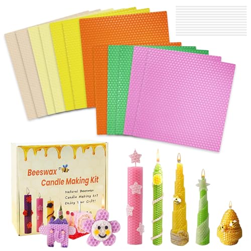 Yunlaishaocer Bienenwachsplatten für kerzen,Kerzen Selber Machen Set, 12 Macaron Bienenwachsplatten(20 * 20cm) mit 12 Docht,DIY Bienenwachs-Kerzenherstellungs, für Erwachsene und Kinder von Yunlaishaocer
