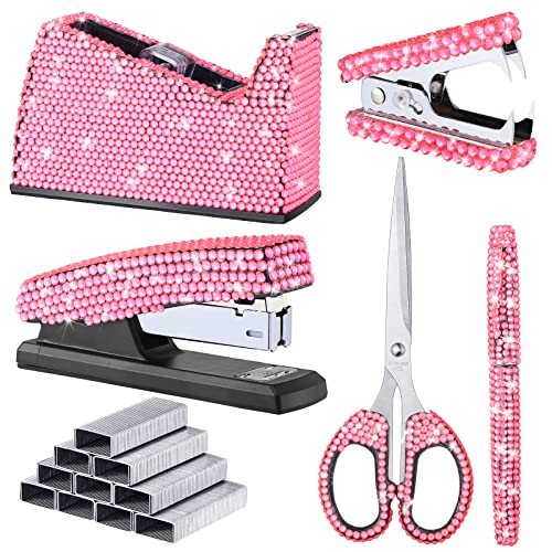 Yunlly Bling Büro-Schreibwaren-Set, Schreibtischzubehör, Büro-Set mit Stift, Schere, Heftklammerentferner, 1000 Stück Heftklammern, Klebebandspender mit Diamanteinlage für Büro, Zuhause, Schreibtisch, Yunlly Bling Büro-Schreibwaren-Set, Schreibtischzubehör, Büro-Set mit Stift, Schere, Heftklammerentferner, 1000 Stück Heftklammern, Klebebandspender mit Diamanteinlage für Büro, Zuhause, Schreibtisch, von Yunlly