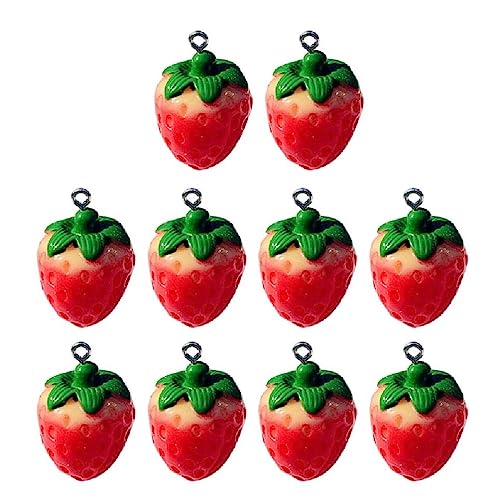 Yunnan 10 Stück Handgefertigte Harz Erdbeere Mit Glitzerndem Obst Anhänger Erdbeer Verzierungen Schmuckzubehör Für DIY Funkelnden Erdbeer Charm von Yunnan Sourcing