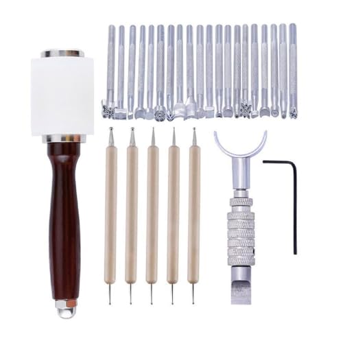 Leder Stanzwerkzeug Leder Schnitzen Prägewerkzeuge DIY Leder Handwerk Stempel Set T Form Leder Handwerk Hammer Leder Stamping Set Leder Handwerk Stamping Werkzeuge Set Professionelle Leder Stamping von Yunnan