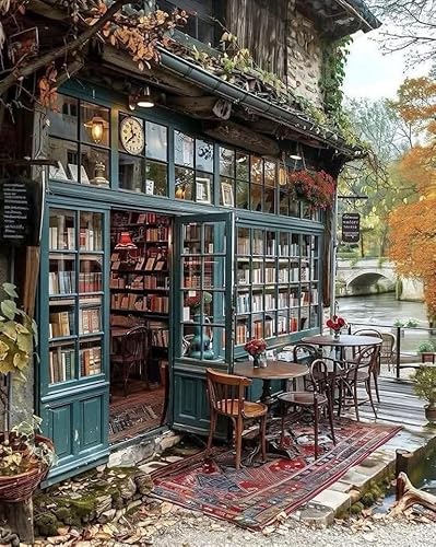 Yunruily Buchhandlung Malen Nach Zahlen Erwachsene-Paint by Numbers Kits for Adults,Bookshop Paint by Numbers for Adults Canvas for Gifts zur Heimdekoration,Kein Rahmen (40cmx50cm) von Yunruily