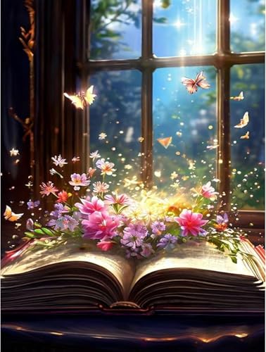 Yunruily Bücher am Fenster Malen Nach Zahlen Erwachsene-Schmetterling Canvas Paint by Numbers for Adults,Blumen Malen Nach Zahlen auf Leinwand für Geschenke Nach Hause Wanddekoration(40cmx50cm) von Yunruily