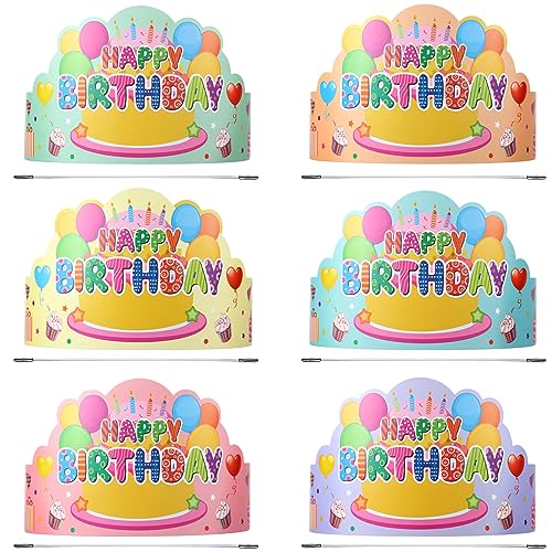 Yunsailing 36 Stück Happy Birthday Kronen Papierkronen für Kinder Klassenzimmer Geschenke Kinderparty (Macaron) von Yunsailing