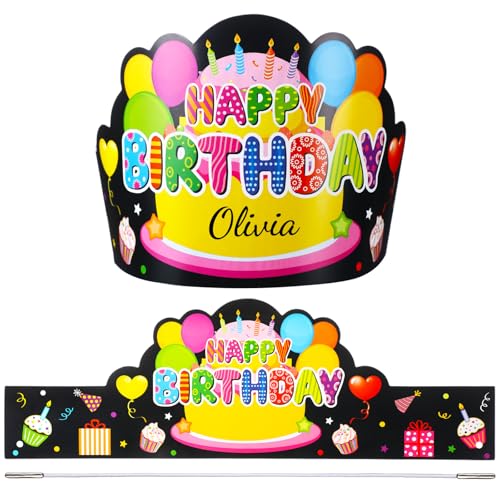 Yunsailing 36 Stück Happy Birthday Kronen für Kinder – Schwarze Papier-Geburtstagshüte für Klassenzimmer und Party – Uni Kinder von Yunsailing