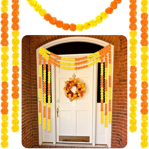 Yunsailing 5 Stück 1,5 m Indische Diwali-Dekoration, Ringelblumen-Girlande, Tag der Toten, künstliche Ringelblumen-Girlande für Hochzeit, Dia De Los Muertos Dekoration (Orange Gelb) von Yunsailing
