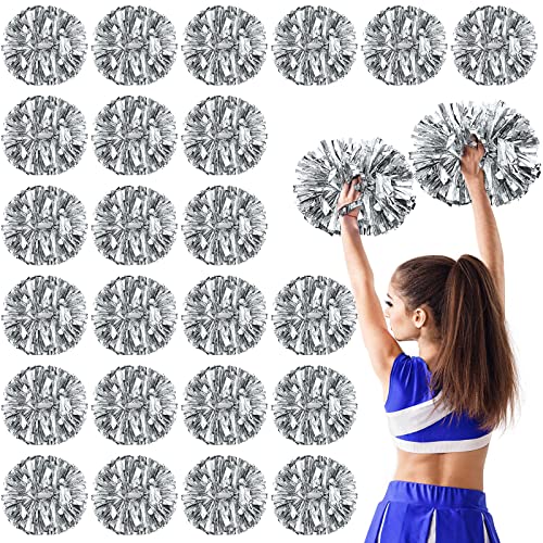 Yunsailing Cheerleading-Pompons mit Taktstockgriff, 36,7 cm, metallisch, Cheering Squad, Pompons für Teamsport, Fußball, Tanzen, Jubeln, Erwachsene, Silber, 24 Stück Yunsailing Cheerleading-Pompons mit Taktstockgriff, 36,7 cm, metallisch, Cheering Squad, Pompons für Teamsport, Fußball, Tanzen, Jubeln, Erwachsene, Silber, 24 Stück von Yunsailing