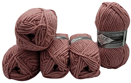 Yunteks 5 x 100 Gramm Alize Superlana Maxi Wolle, 500 Gramm Acryl-Wollmischung 75% Acryl 25% Wolle Rosa von Yunteks