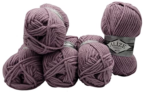 Yunteks 5 x 100 Gramm Alize Superlana Maxi Wolle, 500 Gramm Acryl-Wollmischung 75% Acryl 25% Wolle (Lila) von Yunteks