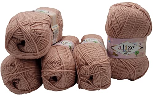 5 x 100g Strickwolle Alize Sekerim Bebe, 500 Gramm Wolle einfarbig, Babywolle (altrosa 161) von Yunteks