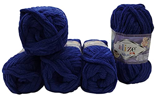 Yunteks 5 x 100 Gramm Alize Velluto Strickwolle, Babywolle , 500 Gramm Wolle Super soft Bulky (blau 360) von Yunteks