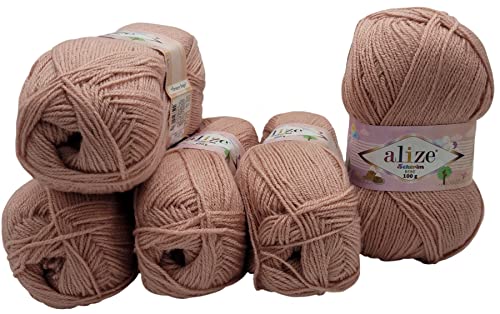 Yunteks 5 x 100g Strickwolle Alize Sekerim Bebe, 500 Gramm Wolle einfarbig, Babywolle (Altrosa 161) von Yunteks
