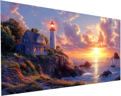 Diamond Painting Leuchtturm Set für Erwachsene, Diamant Painting Bilder Landschaft für Basteln Mädchen 8 Jahre Geschenke, 5D DIY Runder Daiments Malerei Stickerei Bilder Zuhause Deko 200x100cm L-37 Diamond Painting Leuchtturm Set für Erwachsene, Diamant Painting Bilder Landschaft für Basteln Mädchen 8 Jahre Geschenke, 5D DIY Runder Daiments Malerei Stickerei Bilder Zuhause Deko 200x100cm L-37 von Yuogyxog