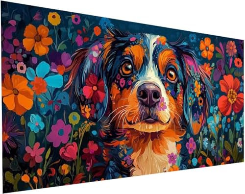 Hund Diamond Painting Erwachsene Groß XXL 180x90cm, Diamond Painting Kinder ab 10 Jahre Blumen, 5D Cross Stitch Diamant Malerei Kreativ Set, DIY Diamanten Basteln Mädchen Geschenke Home Decor L-82 von Yuogyxog