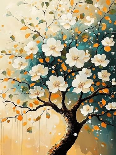 Malen Nach Zahlen Baum Malen Nach Zahlen Erwachsene Blumen, DIY Painting by Numbers Set für Kinder Anfänger, Mit 3 Pinsel und Hochwertige Acrylfarbe (Ohne Rahmen), Home Deko Geschenke 30x40cm YH-359 von Yuogyxog