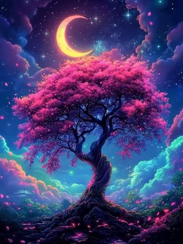 Malen Nach Zahlen Baum des Lebens Malen Nach Zahlen Erwachsene Mond, DIY Painting by Numbers Set für Kinder Anfänger, Mit 3 Pinsel Fein und Hochwertige Acrylfarbe, Home Deko Geschenke 45x60cm YH-317 von Yuogyxog