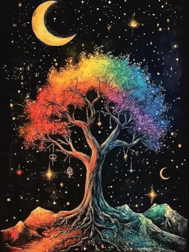 Malen Nach Zahlen Baum des Lebens Malen Nach Zahlen Kinder Mond ab 9 Jahre Mädchen, DIY Ölgemälde Kit, Paint by Numbers Mit 3 Pinsel und Senior Acrylfarbe, Hobby Erwachsene Kreativ 45x60cm YH-308 von Yuogyxog