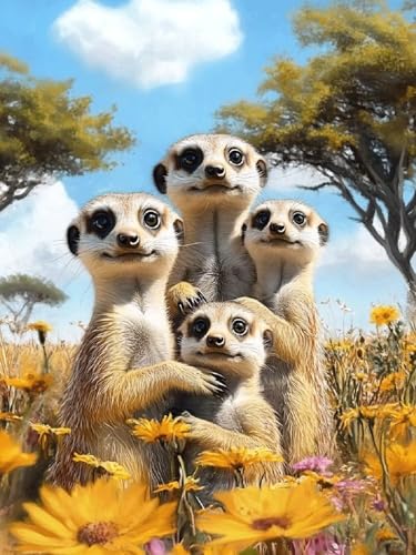 Malen Nach Zahlen Erdmännchen Malen Nach Zahlen Erwachsene Tier, DIY Painting by Numbers Set für Kinder Anfänger, Mit 3 Pinsel Fein und Hochwertige Acrylfarbe, Home Deko Geschenke 40x50cm YH-341 von Yuogyxog